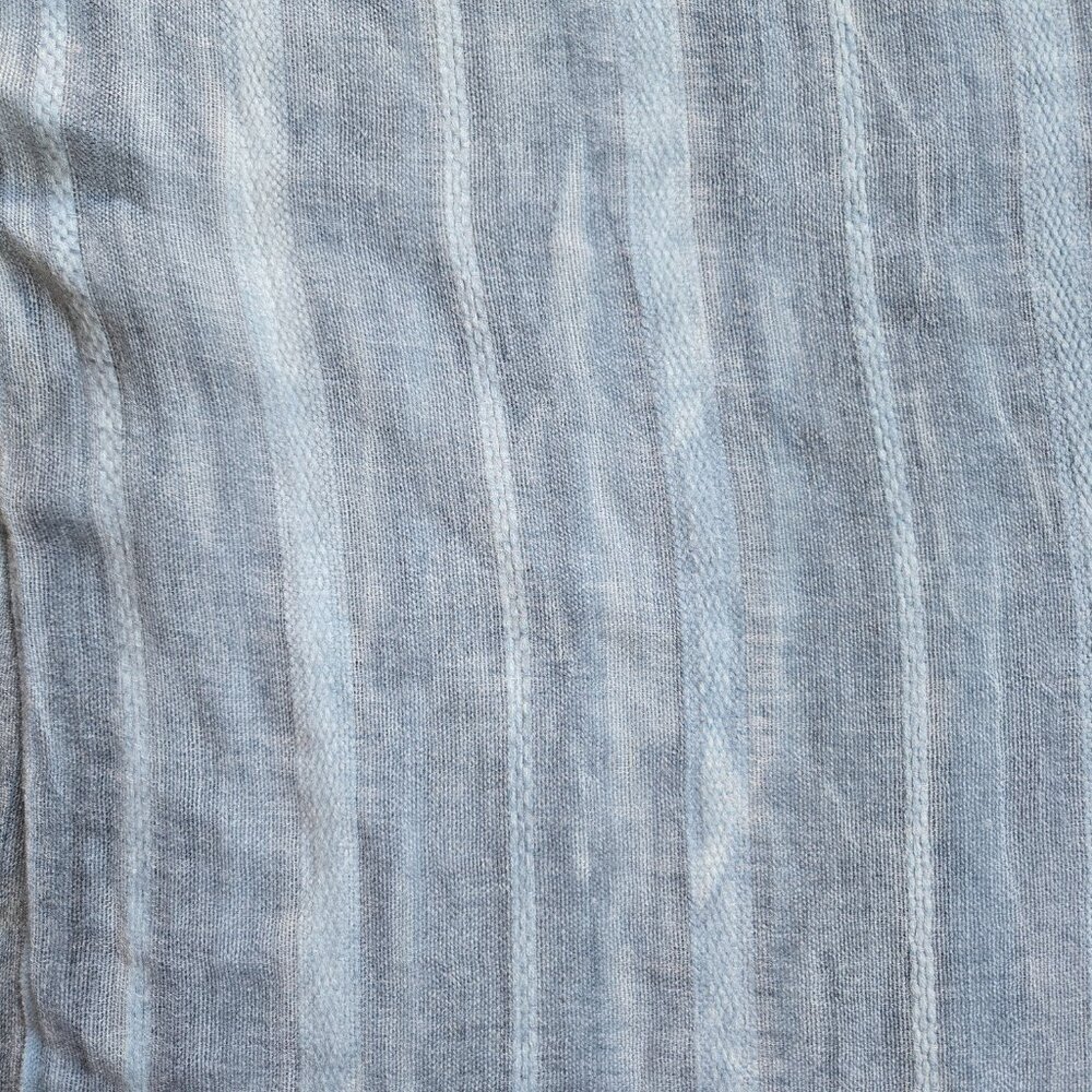 Linen Look Large Striped Wrap Scarf Shawl Blue - Picture 3 of 7